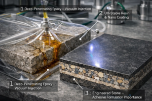 اپوکسی های نفوذ گر عمیق و تزریق تحت وکیوم
رزین های UV-Stable و پوشش های نانویی
سنگ های مهندسی شده و اهمیت فرمولاسیون چسب